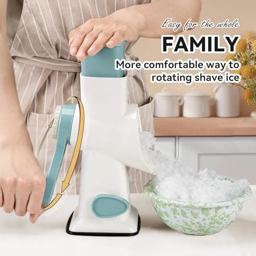 KEOUKE Rotary Ice Shaver Manual White - Stainless Steel Blade, Quick Labor-Saving Handle, Safe Stable Suction Base, Home Using Snow Cone Machine for All Ice Cubes