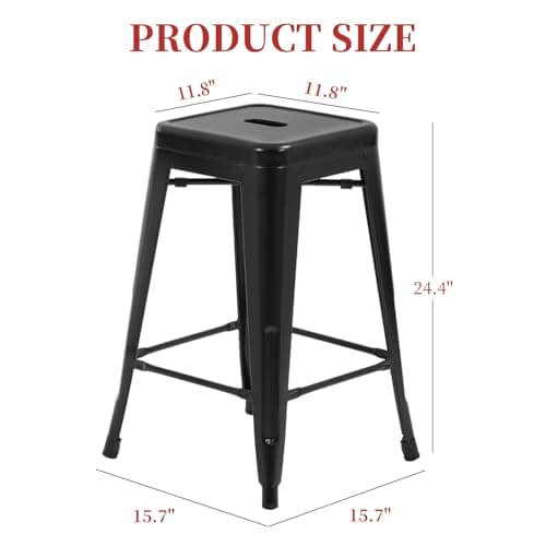 FDW Metal Bar Stools Set of 4 Counter Height Bar Stools 24 Inches Industrial Bar Chairs Patio Stool Stackable Backless Stool Indoor Outdoor Metal Kitchen Stools Bar Chairs (Black, 24")