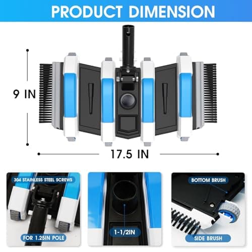 Enhanced Pool Vacuum Head with Direction-Control Handle - Extra-Wide 4LB Professional Weighted Vac Heads Brush & Wheels for Vinyl Liner-Deep Cleaning for Inground & Above Ground Swimming Pool - Blue