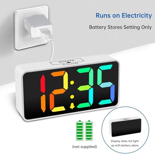 DreamSky Super Loud Alarm Clock for Heavy Sleepers - RGB Small Digital Clock for Kids Bedroom Bedside Nightstand, Electric Desk Clock with Large Number, Dimmer, Adjustable Volume, USB-C Powered