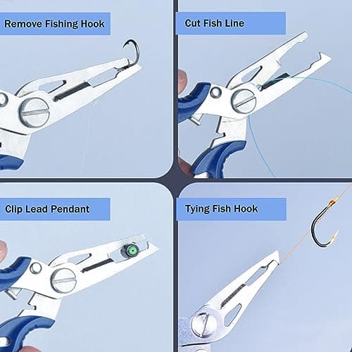Fishing Pliers, Stainless Steel Fish Hook Remover 2PCS, Multi-Function Fishing Line Cutter Split Ring Opener, Fishing Braid Scissors Gear Accessories Fish Gripper with Lanyard Fly Fishing Tool