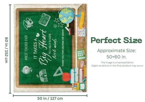 Teacher Throw Blanket - It Takes a Big Heart to Help Shape Little Minds - Gifts for Christmas, Teacher Appreciation, End of School Year, Retirement, Thank You or Birthday - 50"x 60"