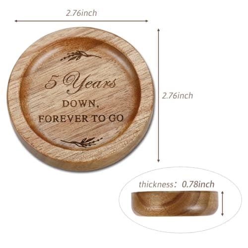 Wooden Ring Dish 5 Year Anniversary Wood Gift for Him Her, 5th Wooden Gifts for Wife Husband, 5 Year Marriage Presents Anniversary for Couple, Fifth Anniversay Present for Women Men
