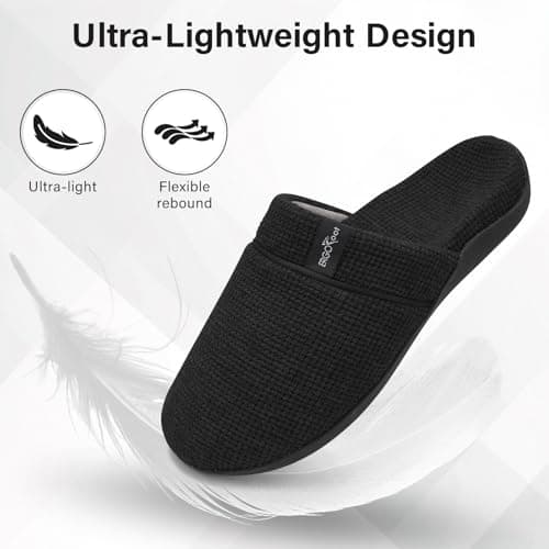 ERGOfoot Orthopedic Slippers for Women, Slip-On Style Summer Slipper with Arch Support, Cozy Comfy Scuff House Shoes for indoor and outdoor with Non-Slip Rubber Sole/Black W9