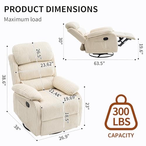 Adult 360° Rocking Recliner Chair，Nursery Rocker Reclining Chair with Side Pocket, a Comfy upholstered Single Sofa Armchair. Suitable for Living Room, Bedroom Nursing use, Velvet Fabric in Beige
