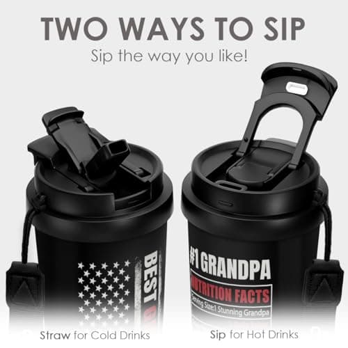 Grandpa Gift from Kids, Stainless Steel 2-in-1 Lid Coffee Tumbler 18 oz, Best Grandpa Ever Insulated Travel Mug for Men Granddads Grandfathers, Gift Idea for Birthday Christmas Fathers Day Retirement B0G4C5VMCR
