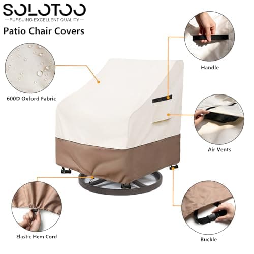 Patio Chair Covers Waterproof Heavy Duty Patio Furniture Covers, 33W x 35D x 36H Inches Swivel Outdoor Chair Cover 2 Pack (Beige)