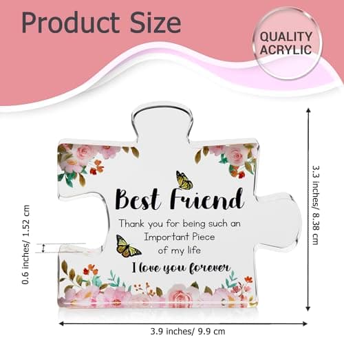 VELENTI Gift for Best Friend for Women - Engraved Acrylic Puzzle Piece - Bestie Present with Cute Quote - Friendship Gifts for Birthday, Christmas, Thanksgiving - Adorable Decoration Piece for Home
