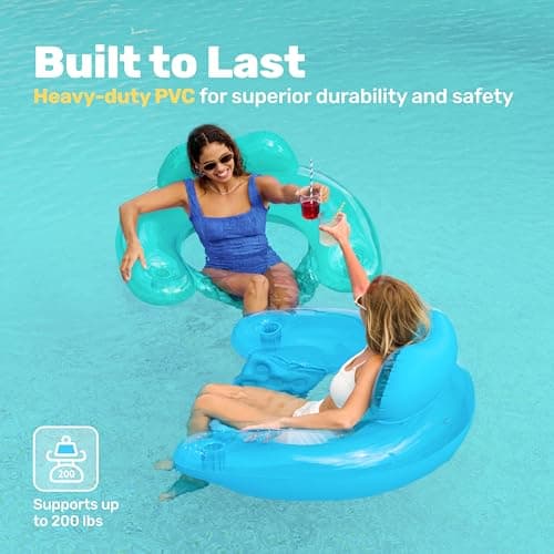 SLOOSH Inflatable Pool Floats Adult,2 Pack Pool Chairs with Cup Holders,Blow up Floats Chair,Hammock Noodle Mat for Relaxing Summer Water Fun Swimming Party Beach