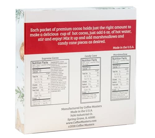 Hot Chocolate Cocoa Mix Gift Kit - Supreme Gourmet Cocoa Mix Packets, Crushed Peppermint & Mini Marshmallows | Instant Drink 4 Servings 8 oz