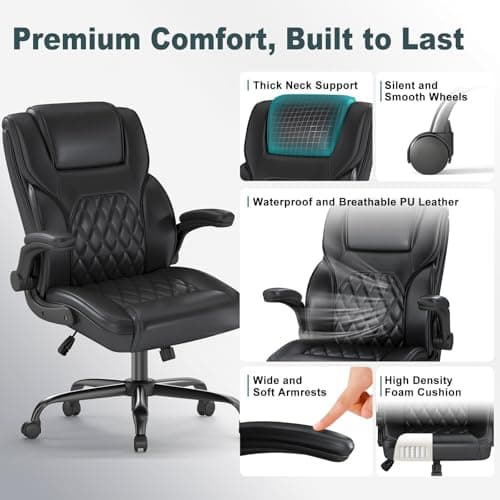 AnyGod Executive Office Chair, Comfy Ergonomic Computer Desk Chairs with Flip-up Armrests, Lumbar Support, High Back, 360° Swivel and Rocking Function for Home Office