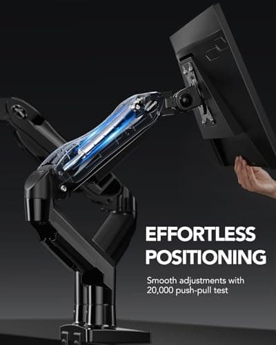 HUANUO FlowLift™ Dual Monitor Stand, Fully Adjustable Gaming Monitor Desk Mount for 13–32″ Computer Screens, Full Motion VESA 75x75/100x100 with C-Clamp & Grommet Base, Each Arm Holds 4.4 to 19.8 lbs