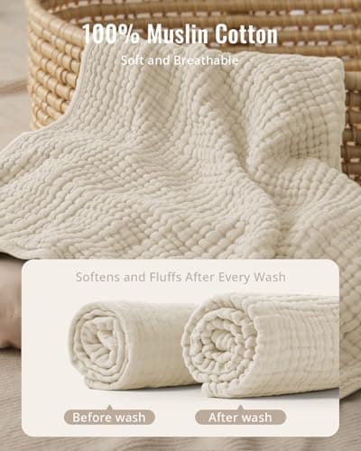Blissful Diary Muslin Baby Hooded Towel 2 Pack, Soft & Absorbent Bath Towel for Infant, Toddler, Unisex, Baby Gift, Newborn Essentials, Bear & Lamb B0FQ9ZT37D