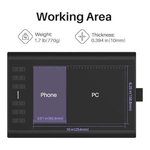 HUION Inspiroy H1060P Graphics Drawing Tablet with 8192 Pressure Sensitivity Battery-Free Stylus and 12 Customized Hot Keys, 10 x 6.25 inches Digital Art Tablet for Mac, Windows PC and Android