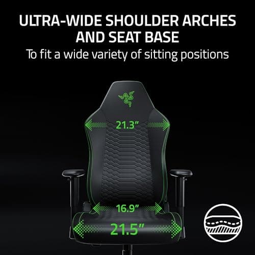 Razer Iskur V2 X NewGen Ergonomic Gaming Chair — Built-in Lumbar Support, Cooltouch Gen-2 EPU Leather, Ultra-Wide Seat Base, Adjustable 152 Degree Recline, Foam Cushions — Black/Green