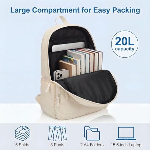 KAILUOLAI Quilted Backpack, Water-Resistant Nylon Bookbag for 15.6 Inch Laptop, College Bookbag Travel Backpack for Men Women (Off-white)