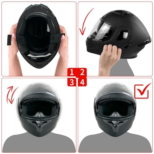 Motorcycle Helmet, Full Face, Matte Black, DOT Certified, Flip-Up Design