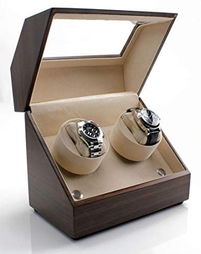 Heiden Double Watch Winder in Walnut - Automatic Watch Window for 2 Watches - Japanese Motor - Zero Magenetization - Use Batteries or Adapter Dual Watch Winder for Automatic Watches for Rolex