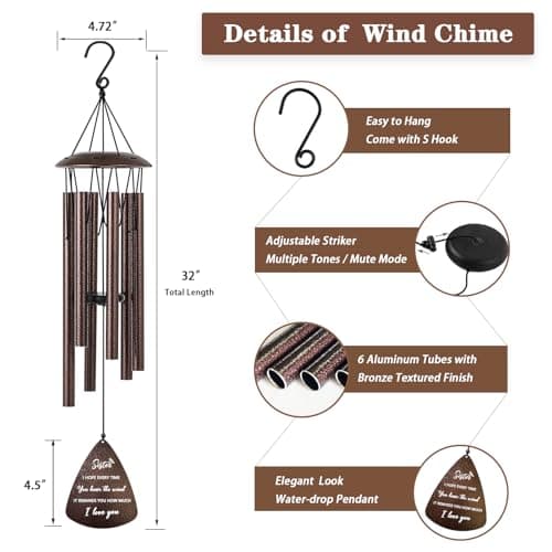 Sister Gifts, 32" Bronze Wind Chimes Sister Gifts for Women, Gifts for Sister, Sisters Gifts from Sister, Gifts for Sister in Law, Best Sister Ever Gifts