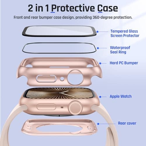 Goton 2 in 1 Waterproof Case Compatible for Apple Watch Series 11/10 Screen Protector 42mm, 360 Protective Glass Face Cover Hard PC Bumper + Back Frame for iWatch Accessories 42 mm