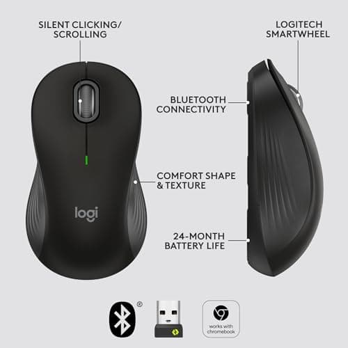 Logitech Signature M550 L Full Size Wireless Mouse - for Large Sized Hands, 2-Year Battery, Silent Clicks, Bluetooth, Multi-Device Compatibility - Black