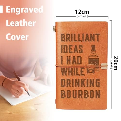 Gifts for Bourbon Lovers, Whiskey Lovers, Engraved Refillable Journal Sketchbook, Lined Planner, Travel Notebook Bourbon Gifts for Men, Leather Journal Notebook for Bourbon Lover B0GCZNYDV2