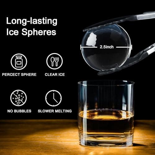 Clear Ice Cube Maker, 2.5 Inch Stainless Steel Crystal Large Clear Ice Ball Maker, Silicone Ice Cube Mold for Cocktails, Drinks & Bourbon, Whiskey Gifts for Men (2 Pack)