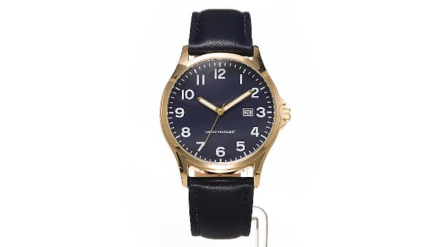 Amazon Essentials Men's Easy to Read 42mm Leather Band Analog Watch