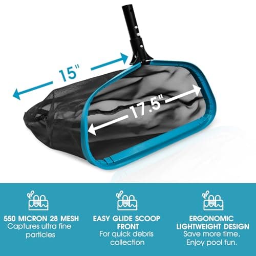 POOLWHALE Pool Skimmer Net Rake, Aluminum Frame Deep Nylon Net, Ultra Fine Mesh Pool Nets for Cleaning Leaves, Debris & Swimming Pools Skimming