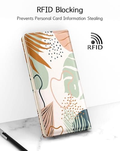Nipichsha Womens Wallet, RFID Slim Wallets for Women, Thin Ladies Credit Card Holder Purse, Cute Leather Bifold Clutch Billfold with 11 Card Slots & ID Window, Boho Leaves