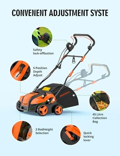 16” Artificial Turf Vacuum,1800w Grass Sweeper 15 Amp Lawn Sweeper Yard Power Brush with 45L Removable Leaf Collection Bag, Quick-Fold, Keeps Clear Sweepy Box, Orange