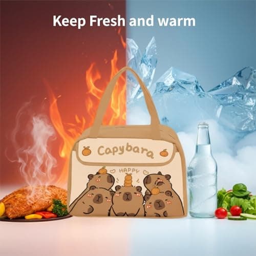 LUUTUUORA Capybara Lunch Bag Women, Insulated Lunch Box for Women, Reusable 10L LunchBox Multi-Pockets Cute Lunch Tote for Work Picnic Travel or Gifts-Capybara