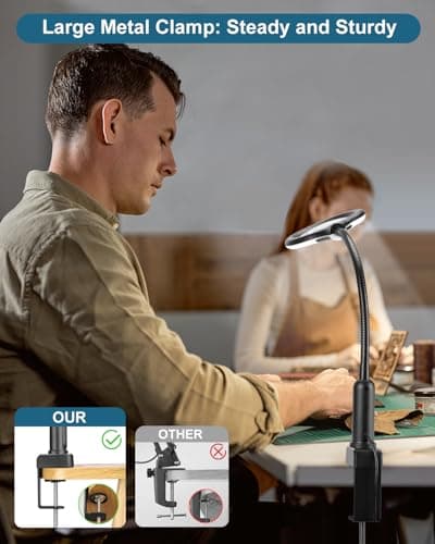 12X Magnifying Glass with Light and Stand, Real Glass, LED 5 Color Modes, Brightness Stepless Dimming Lighted Magnifier Hands Free with Flexible Gooseneck Desk Clamp Lamp for Close Work, Craft, Hobby B0DC3KH6XY