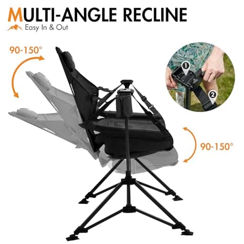 Portal Hammock Camping Chair Heavy Duty 400lbs - Swinging Chair Outdoor with Adjustable Recline & Headrest Pillow, Portable Hammock Swing Chair for Camping Beach Sports Events, Black
