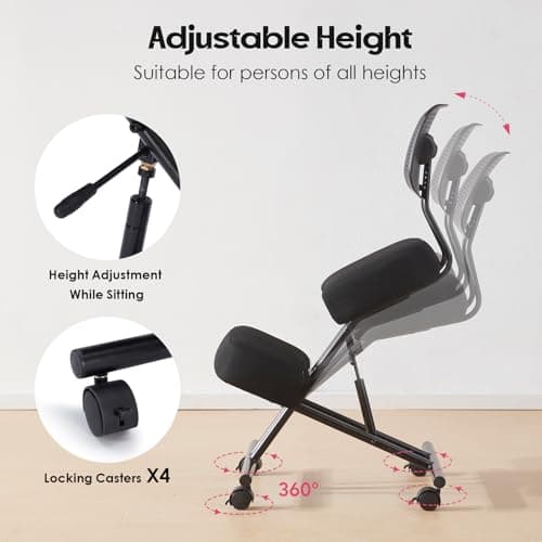 Kneeling Chairs with Backrest Linen Ergonomic Home Office Chair Adjustable Height Seat Rolling Wheels Comfort Thick Cushion Work Stool Improve Posture Chair