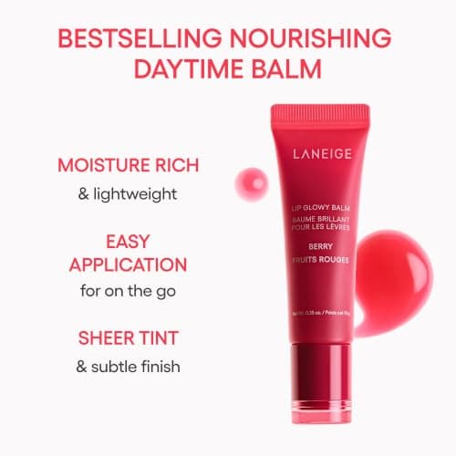 With Shea & Murumuru Butters for Hydrating, Moisturizing, Glossy, Non-Sticky Shine LANEIGE Lip Glowy Balm | Sheer Tinted Lip Treatment Balm Tube B0DVH22M8S