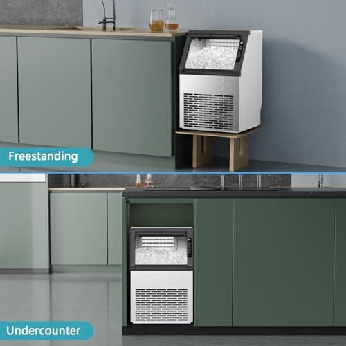 Commercial Ice Maker Machine, 80Lbs/24H Under Counter Ice Maker, Freestanding with Ice Thickness Control & Stainless Steel, 36 Cubes in 15 Mins, 28Lbs Storage Capacity, for Home, Bar, Cafe, Offices