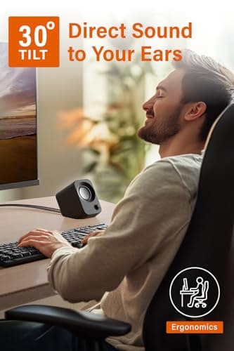 FUNLOGY Speaker - 14W Stereo PC Speakers, USB Powered, Compact Size with 30° Tilt Design, Volume Dial Control, for Desktop, Laptop, Monitor, Gaming Consoles, Black