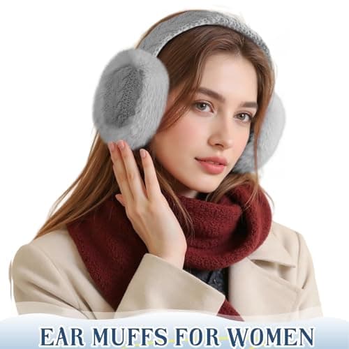 Pleneal Ear Muffs for Winter Women, Foldable Earmuffs Faux Fur Warm Ear Warmers for Women, Outdoor Cute Ear Covers for Girls