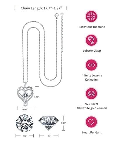 Jewelry for Women Wife Infinity Heart Birthstone I Love You Necklace S925 Anniversary Women Necklaces for Her Wife Birthday Gift Ideas, Birthday Present for Girlfriend Mom Daughter Sterling Silver B09XCK5XP1