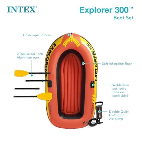 INTEX Explorer Compact Inflatable Boat Series: Dual Air Chambers – Welded Oar Locks – Grab Handles – Bow Rope – Sporty Design