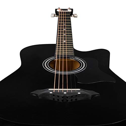 Joymusic 38 inch black beginner acoustic guitar,bundle with a strap with picks holder,digital tuner, set strings, capo,cleaning cloth,6 picks,gig bag.（JG-38C,BK）