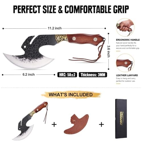 High carbon steel kitchen axe for meat cutting. Ideal for outdoor BBQ & camping. Premium birthday gift box for men & dad Topfeel Hand Forged Meat Cleaver,6.2" Viking Knife with Sheath gift for men B0FVSNSCRK