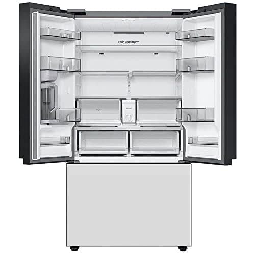 Samsung 30 cu. ft. Bespoke 3-Door French Door Refrigerator with AutoFill Water Pitcher and Dual Ice Maker, White Glass, RF30BB620012AA
