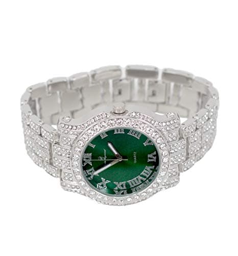 Charles Raymond Bling-ed Out Silver Round Luxury Mens Watch w/Bling-ed Out Bracelet - L0504B