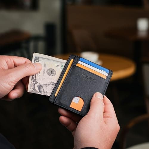 Buffway Slim Minimalist Front Pocket RFID Blocking Leather Wallets for Men and Women - Cross Black