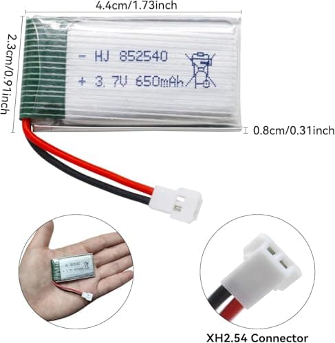 3.7v Drone Lipo Battery - 2 Pack 650mAh Rechargeable Batteries for SYMA X5 Serial UVA Quadcopter Drones XH2.54 Connector with 2 Chargers SYMA X5C X5SW X5SC WLtoys V252 XT Flyer