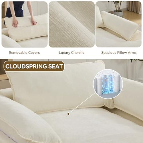 WUTUTUEE 69" Oversized Chaise Lounge Chair Indoor, No Assembly Beige Lounge Couch, Chenille Upholstered Sofa Bed with Pockets, Oversized Reading Chair with Ottoman for Living Room, Bedroom, Office