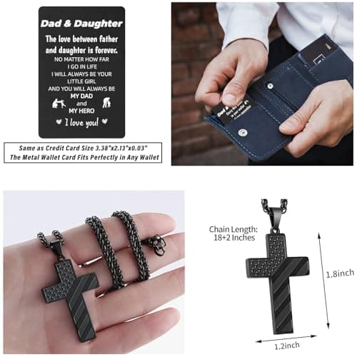 Gift for Dad, Cross Necklace Wallet Card for Dad, Father's Day Birthday Christmas Gift for Father from Daughter Son