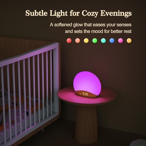 REACHER Wood Grain Sunrise Alarm Clock and Sound Machine Nightlight, Digital Dimmable Clock for Bedroom, 26 Sleep Sounds, White Noise Machine for Baby, Adults, Wake Up Light Alarm Clock for Kids